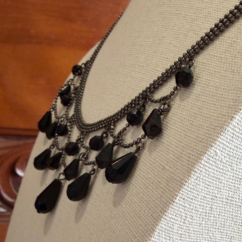 Victorian Style Festoon Necklace with Black Teardrop Beads and Gunmetal Tone - Picture 5 of 6
